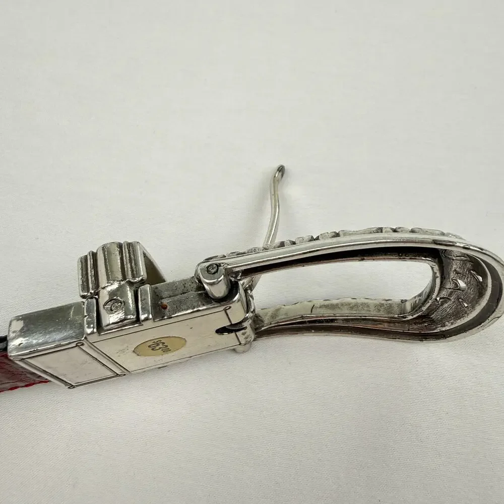 Brighton Reversible Leather Belt Red Black Croc M 30 Western Silver Tone Buckle